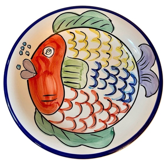 Pescada Fish 8” Plates Tabletops Unlimited Hand Painted Talavera Look Colorful - Picture 4 of 7